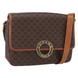 Céline Bolsa de Ombro em Lona Macadam CELINE em Couro PVC Marrom Dourado Auth 156126 Marrom Dourado