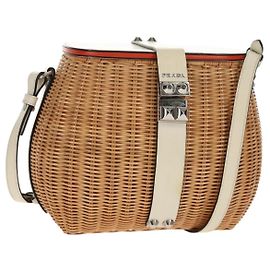 Borsa Cesta PRADA in vimini pelle bianca beige argento autentica mr1668SAM Argento Bianco Beige