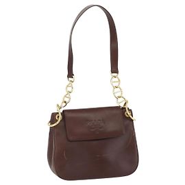 Bolsa de Ombro PRADA em Couro Marrom Dourado Auth gh1442 Marrom Dourado