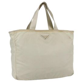 Borsa Tote PRADA Nylon Beige Argento Auth bs31362 Argento Beige