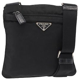 PRADA Shoulder Bag Nylon Black Silver Auth 151729 Black Silvery