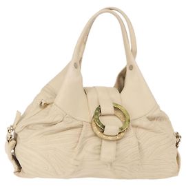 Bulgari Bolsa Chandra de couro e lona bege marrom Auth bs31410 Marrom Bege