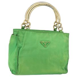 Sac Tote PRADA Nylon Vert Or Auth 153035 Doré Vert