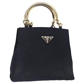 PRADA Borsa a mano in nylon blu navy oro Auth 156119 D'oro Blu navy