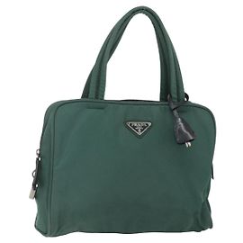 PRADA Handtasche Nylon Grün Silber Auth 154193 Silber Grün