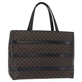 Céline CELINE Macadam Canvas Tote Bag PVC Leather Black Gold Auth 155936 Black Golden