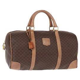 Céline Bolsa Boston em lona Macadam CELINE PVC marrom ouro Auth BA8179 Marrom Dourado