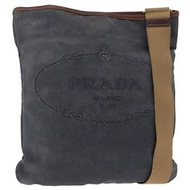 PRADA Shoulder Bag Canvas Navy Silver Auth ka744 Silvery Navy blue