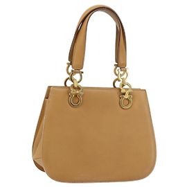 Bolsa de mão Gancini em couro bege e dourado Auth 154675 da Salvatore Ferragamo Bege Dourado