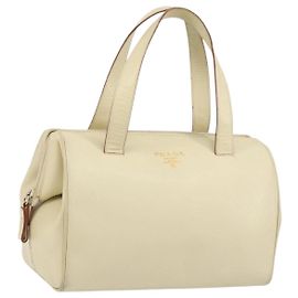PRADA Bolsa de mão em couro bege Auth BA8175 Bege