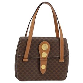Céline Sac à main en toile Macadam Medallion CELINE en cuir PVC marron doré Auth 154716 Marron Doré