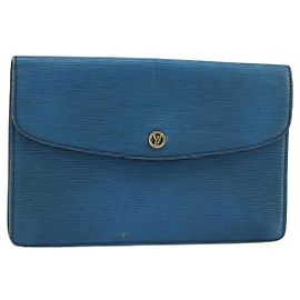 LOUIS VUITTON Pochette Montaigne 27 Épi Bleue M52655 LV Auth 154577 Bleu