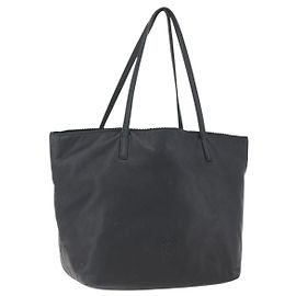 LOEWE Tote Bag Leather Black Auth 155613 Black