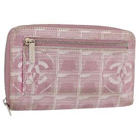 CHANEL Nuova Linea da Viaggio Portafoglio Lungo con Zip Nylon Rosa Argento CC Auth bs31593 Argento Rosa