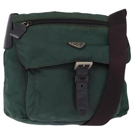 PRADA Bolsa de Ombro Nylon Verde Prata Auth 156244 Prata Verde