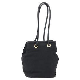 Céline Borsa a Spalla CELINE Nylon Nero Oro Auth 152231 Nero D'oro