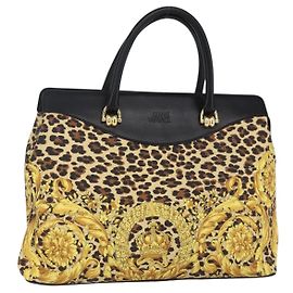 Borsa a mano Gianni Versace in pelle gialla e nera Auth BA8446 Nero Giallo