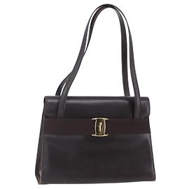 Bolsa Tote Vala de couro marrom e dourado Auth BA8394 da Salvatore Ferragamo Marrom Dourado
