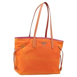 PRADA Tote Bag Nylon Orange Silver Auth 154158 Silvery Orange