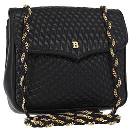 BALLY Borsa a Spalla a Catena Pelle Nera Oro Auth 153967 Nero D'oro