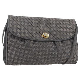 BALLY Bolsa de Ombro de Couro Cinza Dourado Auth BA8439 Marrom Dourado