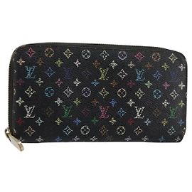 Louis Vuitton Zippy Geldbörse Monogram Multicolor Schwarz M60243 LV Auth BA8385 Schwarz
