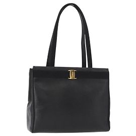 Bolsa Tote Vala em couro preto e dourado Auth BA7676 da Salvatore Ferragamo Preto Dourado