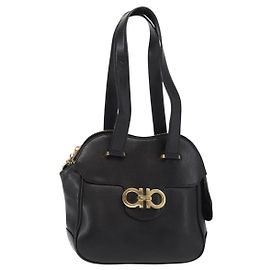 Borsa a mano Gancini in pelle nera e oro Auth SW1799 di Salvatore Ferragamo Nero D'oro