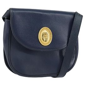Borsa a Spalla Christian Dior in Pelle Blu Navy Oro Auth 151060 D'oro Blu navy