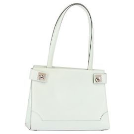Céline CELINE Tote Bag Leather Silver White Auth 152230 Silvery White