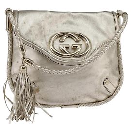 GUCCI Sac à épaule entrelacé en cuir Champagne Or 167732 Auth BA6203 Doré