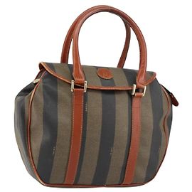 FENDI Pecan Canvas Handtasche PVC Schwarz Braun Auth 154500 Braun Schwarz