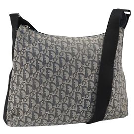 Christian Dior Trotter Canvas Schultertasche Navy Silber Auth ar13815 Silber Marineblau