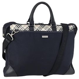 BURBERRY Black Label Business Bag Nylon 2way Black Silver Auth bs30979 Black Silvery
