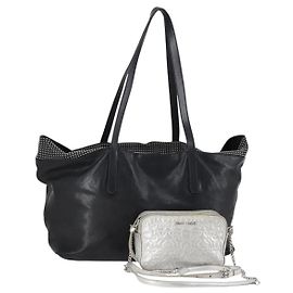 Borsa a Spalla in Pelle Jimmy Choo 2 Set Nero Argento Auth BA7835 Nero Argento
