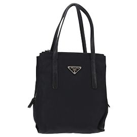 PRADA Borsa a mano in nylon pelle nera argento Auth SW1713 Nero Argento