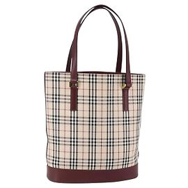 BURBERRY Nova Check Tote Bag Canvas Beige Gold Auth ep11287 Beige Golden