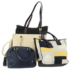 BALLY Tote Bag Leather Canvas Nylon 4 Set Black Ivory Navy Auth bs30284 Black Cream Navy blue