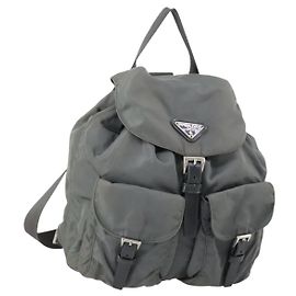PRADA Backpack Nylon Gray Silver Auth kk572 Brown Silvery