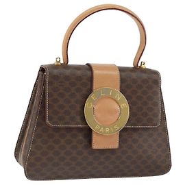 Céline Bolsa de mão em lona Macadam Circle CELINE em couro PVC marrom dourado Auth 149189 Marrom Dourado