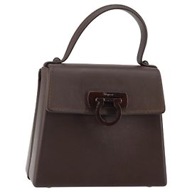 Sac à main Gancini en caoutchouc marron Auth gh987 de Salvatore Ferragamo Marron
