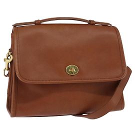 Bolsa de mão Coach em couro 2 em 1 marrom dourado Auth am9144 Marrom Dourado