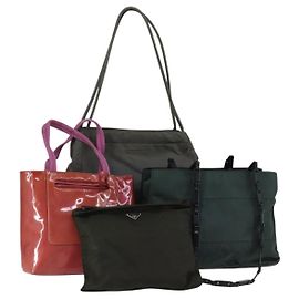 PRADA Bolsa de Ombro Nylon Esmalte 4 Conjuntos Rosa Caqui Verde Auth bs29552 Rosa Verde Caqui