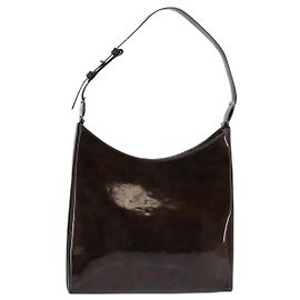Bolsa de Ombro Chain Vala Esmalte Marrom Prata Auth 143223 de Salvatore Ferragamo Marrom Prata