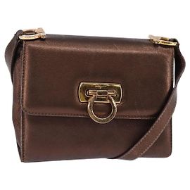 Borsa a Spalla Gancini in Pelle Marrone e Oro Salvatore Ferragamo Auth hk2983 Marrone D'oro