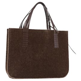 CHANEL Tote Bag Wool Brown CC Auth 145717 Brown