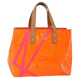 LOUIS VUITTON Sac Reade PM Monogram Vernis Fluo Rose Orange M91903 Auth 143574 Rose Orange