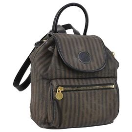 FENDI Pecan Canvas Rucksack Braun Schwarz Gold Auth bs29110 Braun Schwarz Golden