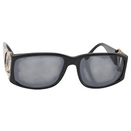 Óculos de sol CHANEL COCO Marca Plástico Preto CC Auth 143784 Preto