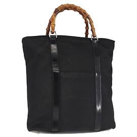 Borsa a mano in nylon nero e argento Gucci Bamboo 000 1998 0508 Auth 143305 Nero Argento